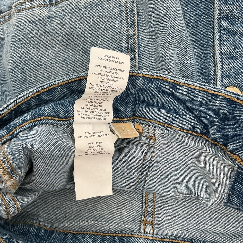 Michael Kors Blue Denim Gold Button Mini Skirt Size 10 - Picture 5 of 7